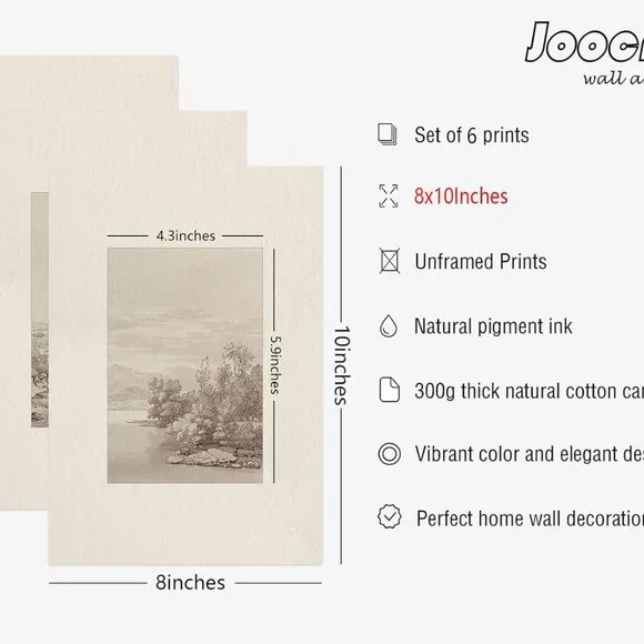 Neutral Wall Art Decor Set of 6 Vintage Canvas Wall Art Rustic Farmhouse Wall Ar - Picture 2 of 7